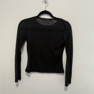 Sheer Black Long Sleeve Swiss Dot Top Size Small